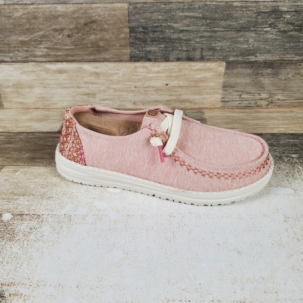 Hey Dude Wendy Break Surf Jersey Womens Loafers Shoes Sz 7 Rose Dust Slip On